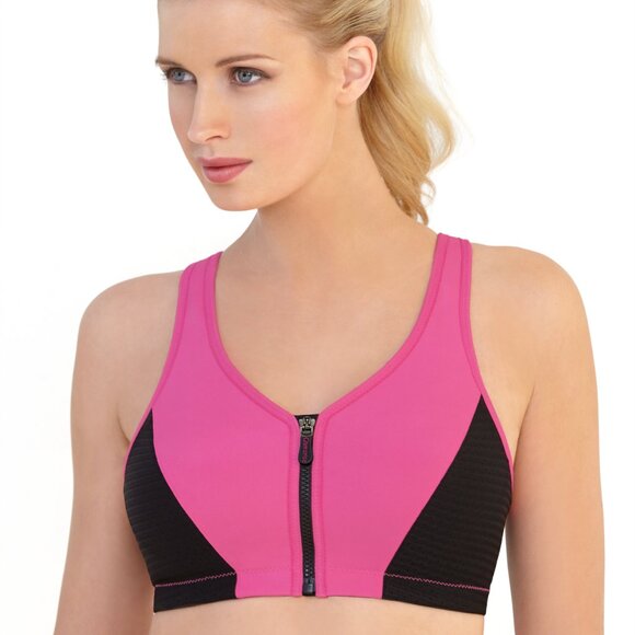 Set of 3! 42B Glamorise SPORT Bra (HIGH-IMPACT) Pink (RACERBACK) T-Back Zip NEW - Picture 13 of 16